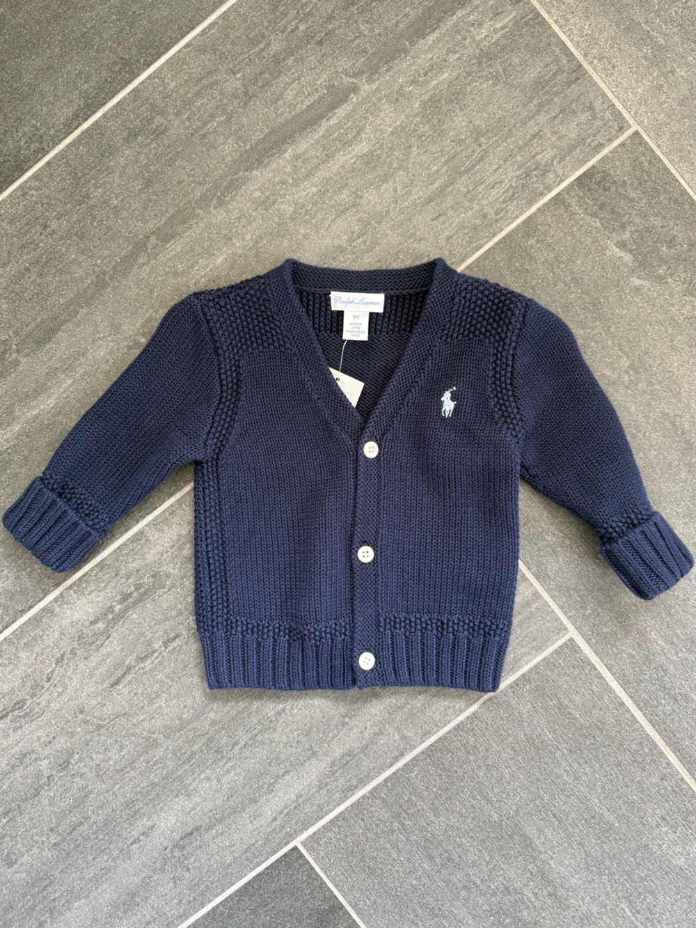 Ralph Lauren Navy Knit Baby Sweater Cardigan with White Polo Pony NWT 6mo